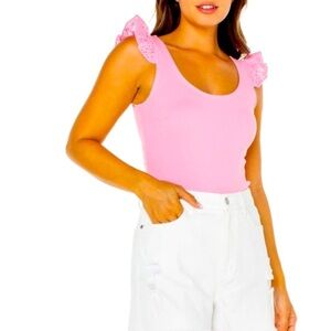 Celebrity Pink Eyelet Ruffle Bodysuit Size L